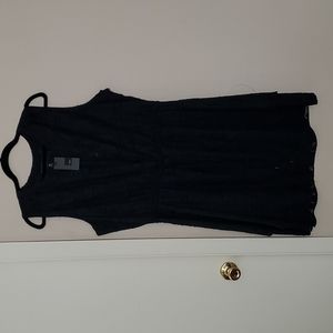 Button Up Cinched Waist Black Dress